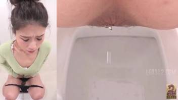 Attractive Asian ladies defecating in a public restroom 3