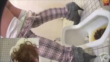 Collection of Asian females defecating in public restrooms